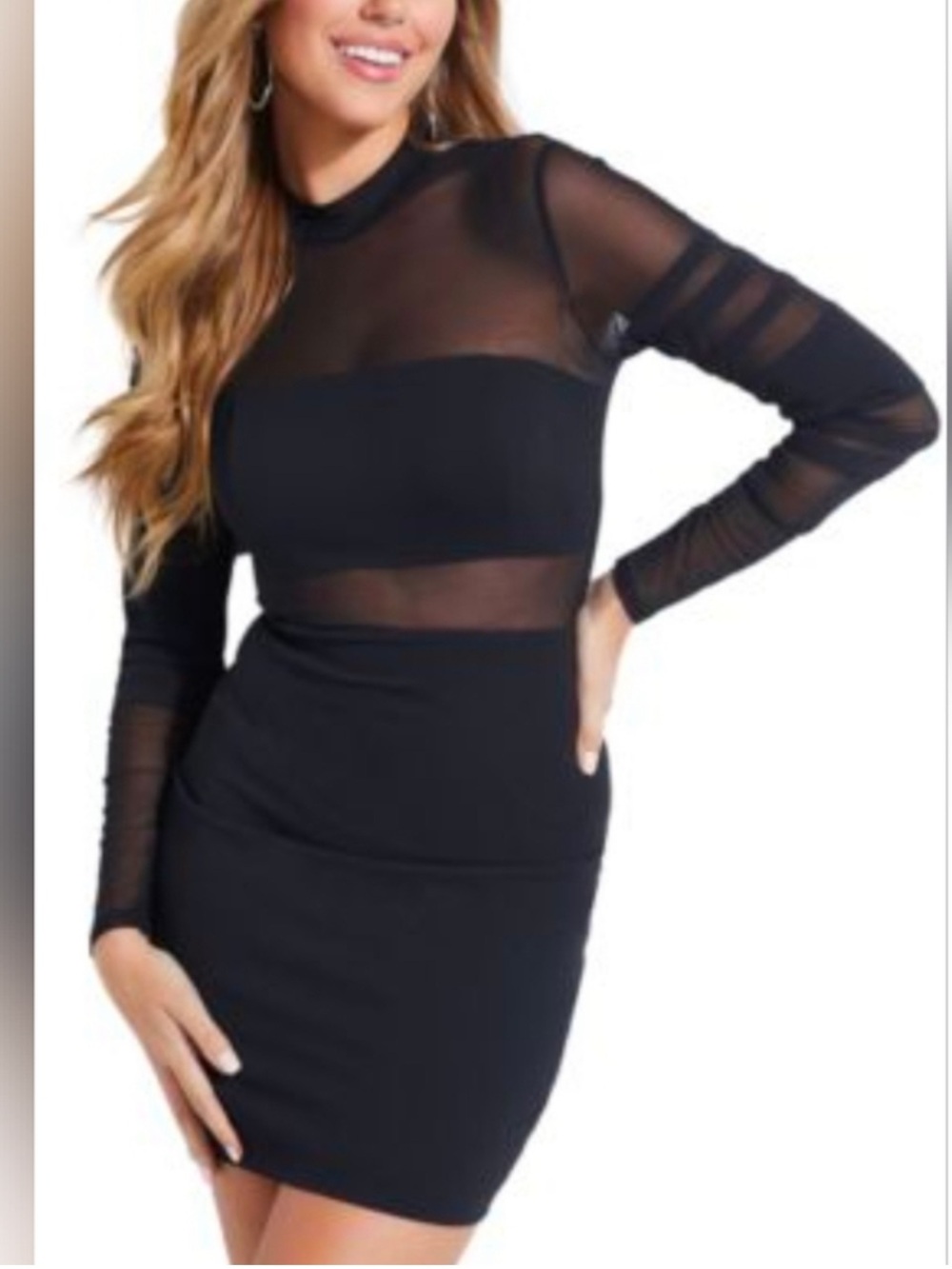 Guess Short BodyCon Long Sleeve Mesh Dress